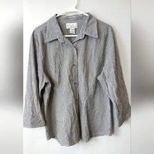 Real Comfort Black & White Gingham Button Down Shirt Woman's XL Office Casual